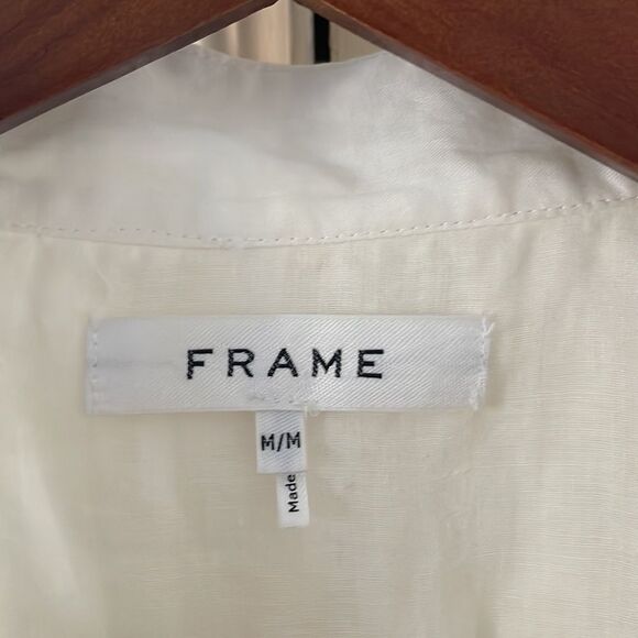 Frame button up short sleeve white with crochet belted dress medium - Picture 14 of 16